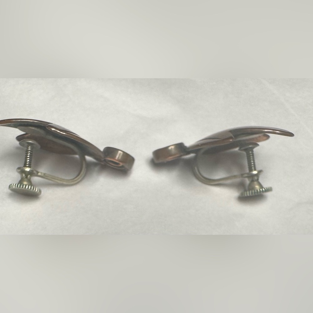 Copper Leaf Shaped Earrings Unsigned Rebajas - image 3